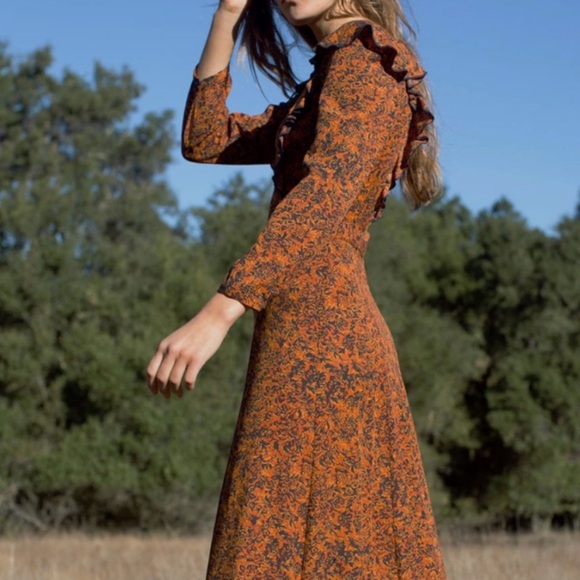 Christy Dawn The Mabel Woven Maxi Dress in Brown Fall Print Size Medium - Picture 3 of 10